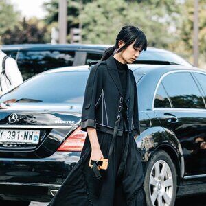 Cropped black jacket with White contrast stitching  XS